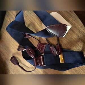 Trafalgar Men's Navy and Brown Leather Suspenders